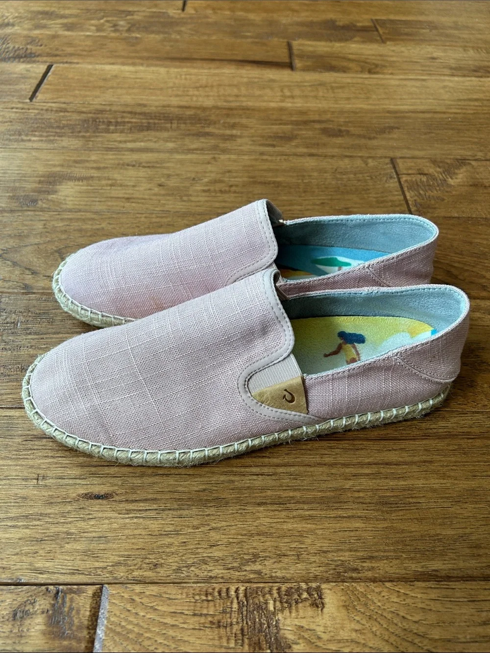 OluKai Kaula Pa'a Kapa Convertible Espadrille Flats Slip On Shoes Pink Linen 8.5